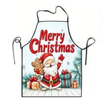 1pc Christmas Santa, Christmas Bell, Christmas Snowflake, Christmas Reindeer, Christmas Tree, Christmas Snowman, Christmas Penguin, Christmas Cartoon Animal Pattern Chef Apron, Apron, Suitable For Home Decor And Kitchen Use. Made Of 100% Polyester Material, Designed As Sleeveless Style, Perfect For Home Kitchen, Outdoor BBQ Cooking. This Printed Apron Is Unisex, Machine Washable And Reusable, An Essential Kitchen Item - Multicolor - View 14