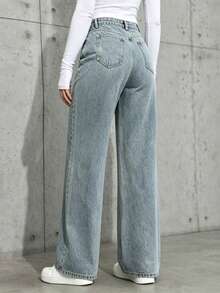 Straight-Leg Light-Colored Jeans For Teenagers, Fashion - Teal Blue - View 2