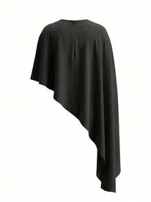 Women's Solid Color Asymmetric Sleeveless Cape Top, Suitable For Office And Brunch Occasions - Black - View 12