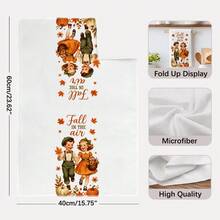 2pcs Kitchen Towels Autumn Harvest Maple Leaf Pumpkin Boy Girl Pattern, Minimalist Style Rectangular Microfiber, Dish Cloth, Scrubbing Cloth, Hand Towel, Cooking Baking Tea Towel, Autumn Thanksgiving Kitchen Decor, Housewarming Gift, Birthday Gift, Bathroom Cleaning Cloth, Decorative Towel - White - View 4