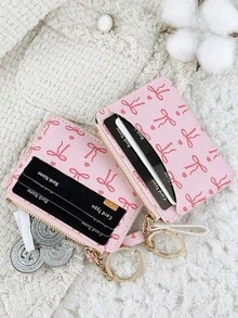 Fashionable Zipper With A Chain Keychain Lightweight Portable Card Bag, Credit Card Storage Bag, Multi Card Clip Perfect For Outdoors, Travel - Hot Pink - View 6