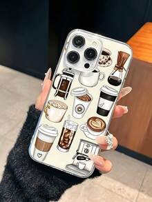 1 buah Casing Ponsel Transparan Motif Minuman Kopi Kreatif dan Modis, Kompatibel dengan 17Promax 17Pro 17 16 16Promax 15 14 13 12 11 dan Model Lainnya, Pelindung TPU Lembut Tahan Guncangan dan Anti Jatuh - Clear - View 5