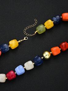 1pc Fashionable Minimalist Bohemian Colorful Chunky Beaded Necklace For Women, Summer Beach Vacation Date Party Holiday Birthday Gift, Versatile For Daily Wear (Randomly Matched Colorful Beads) - Multicolor - View 5