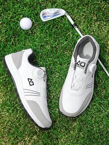 Men's 2026 New White & Gray Patchwork Golf Shoes, Rotating Buckle Lace-Free, Breathable Leather Upper, Outdoor Sports Shoes, Versatile Daily Commute, All-Season Style - White - View 13