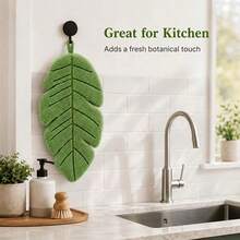 1/2pcs Leaf Shaped Hanging Towel Set, Soft Absorbent Decorative Hand Towel With Wall Hook, Cute Plant Style Bathroom Kitchen Farmhouse Towel, Unique Gift For Plant Lovers, Suitable For Home Apartment RV Daily Use - Multiple Styles - View 7