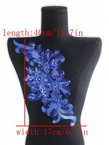 Xdh2490 3d 刺繡貼花帶珠子適合婚紗、正裝、diy 服裝、刺繡補丁,長度：39 厘米,寬度：16 厘米 - 寶藍色 - 查看 6
