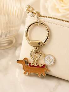 Llavero personalizado minimalista de perro salchicha dorado, anillo giratorio dorado, regalo para hombres, decoración de bolso, regalo para amantes de los perros, llavero, anillo de llaves, accesorio de bolso, regalo de cumpleaños - perro salchicha amarillo - Ver 5