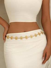 1 Peça Corrente de Cintura Estilo Boêmio Minimalista em Tom Dourado com Design de Girassol e Rosto Sorridente, Adequada para Casamentos, Banquetes, Festas, Ótimo Presente para Amigos e Entes Queridos - Dourado - Visão 6
