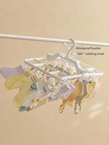 1pc Foldable Drying Rack With 32 Clips, Windproof Clothes Hanging Rack For Socks, Underwear, Bras, Baby Clothes, Towels, Hats And Scarves, Space-Saving Hanging Drying Rack For Balcony, Bathroom, Laundry Room, Travel And Home Storage - Multicolor - View 6