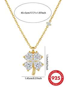 Collana in argento sterling S925 con moissanite a forma di trifoglio e catena laterale, singolo accento di diamante, catena clavicolare patchwork a forma di cuore portafortuna, regalo raffinato - Multicolore - Visualizzare 4