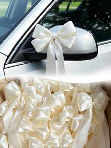 Ivory White Satin Ribbon Bows – Elegant Wedding Car Decoration, Candle Holder Accents And Gift Wrapping Bows, Suitable For Bridal Shower, Party, Home Decor (2/4/12pcs) - Multiple Styles - View 1