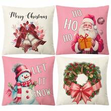 1/4pcs Linen Printed Square Pillow Case, Christmas Cartoon Character Pattern Pillow Case (Pillow Insert Not Included), Skin-Friendly Material, Bedding, Suitable For Daily Living Room, Bedroom, Sofa, Car, All-Season Pillow Case, Holiday Gift - Multicolor - View 9