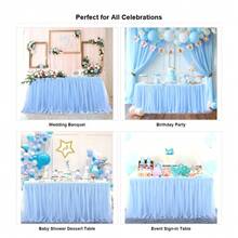1 Pc Pale Blue Sheer Ruched + Lining Tablecloth, Suitable For Rectangular And Round Tables - Perfect For Birthday Parties, Weddings, Bridal Showers, Cake Tables And All Celebration Events - Baby Blue - View 3