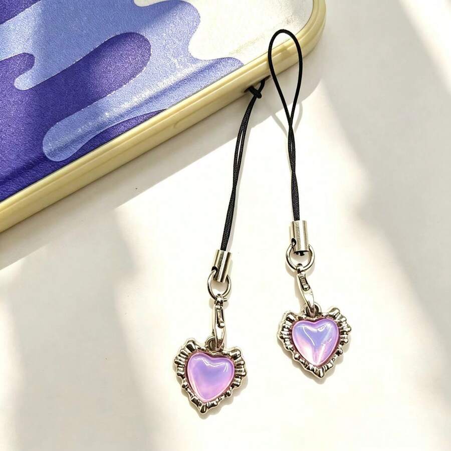 2 buah Gantungan Ponsel Bentuk Hati Berlian Merah Muda - Baby Pink - View 1