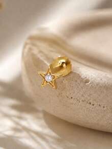 1PC 925 Sterling Silver Belly Button Ring For Women Flat Back Minimalist Floating Belly Navel Ring Dainty CZ Star Heart Dangle Navel Piercing Jewelry - Single - View 6