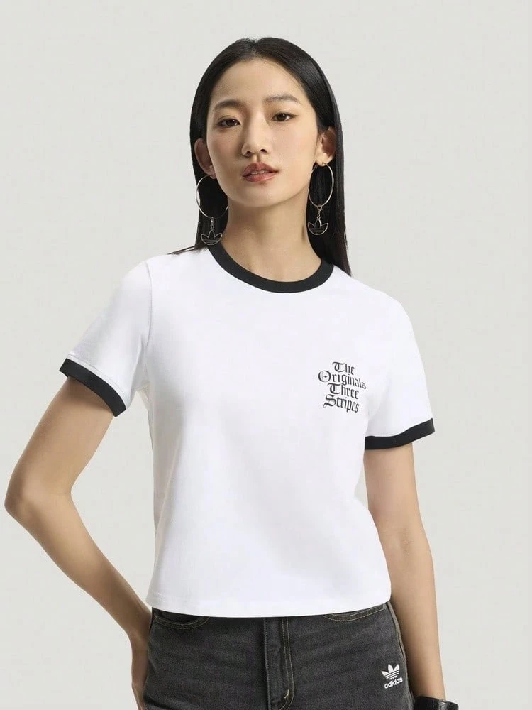 Adidas Originals Kaos Rajut Lengan Pendek Tanpa Kerah Wanita OG W TEE SS 2 TK3060 - Hitam dan Putih - View 1