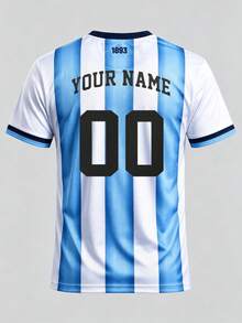 Men's Customized Argentina Football Jersey, Round Neck Quick-Dry Lightweight Breathable Football Shirt, Customizable Name And Number, Suitable For Training, Casual Sports, Great Gift - Blue and White - View 3