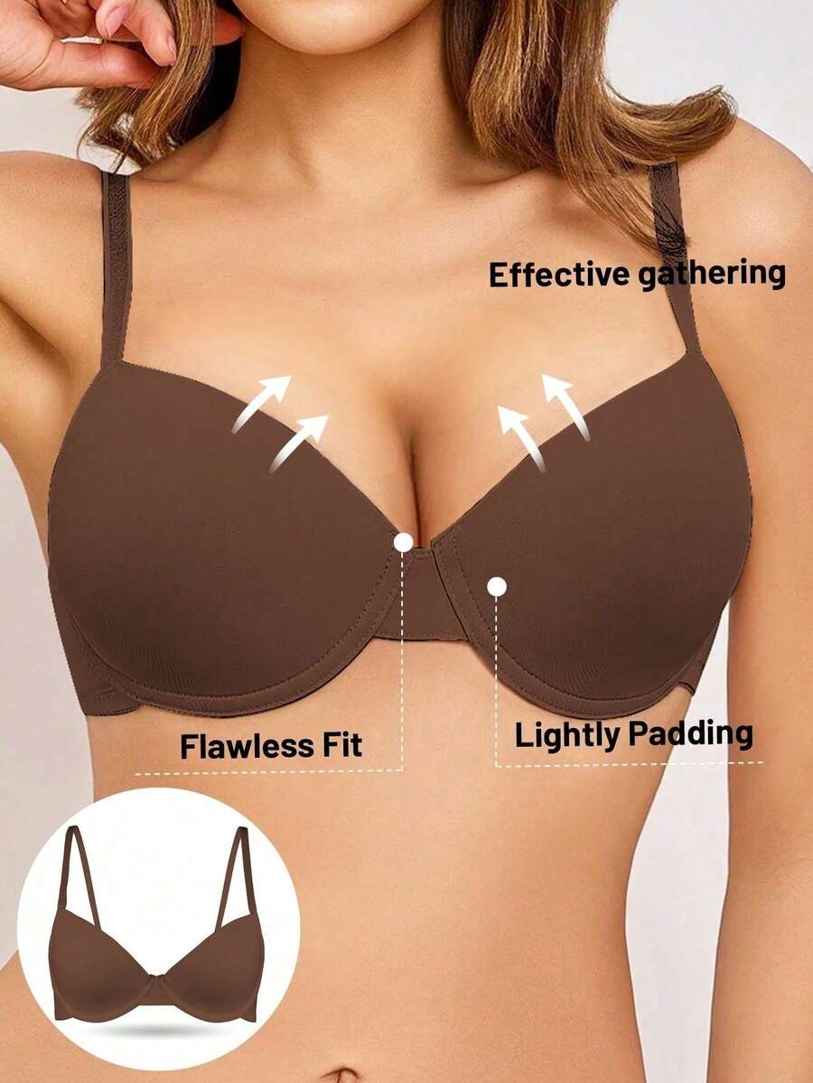 Women's Solid Color Minimalist Underwire Supportive Bra - Brown - View 1