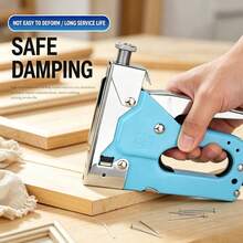 3-In-1 Manual Stapler Set, Heavy Duty Multi-Purpose Staple Gun, Jam-Free & , Adjustable Force, No Air Compressor Required, Ideal For Upholstery, Picture Frames, Banner Fabric, Woodworking, Furniture Repairs & DIY Craft Projects - Blue (+600 Pins) - View 3