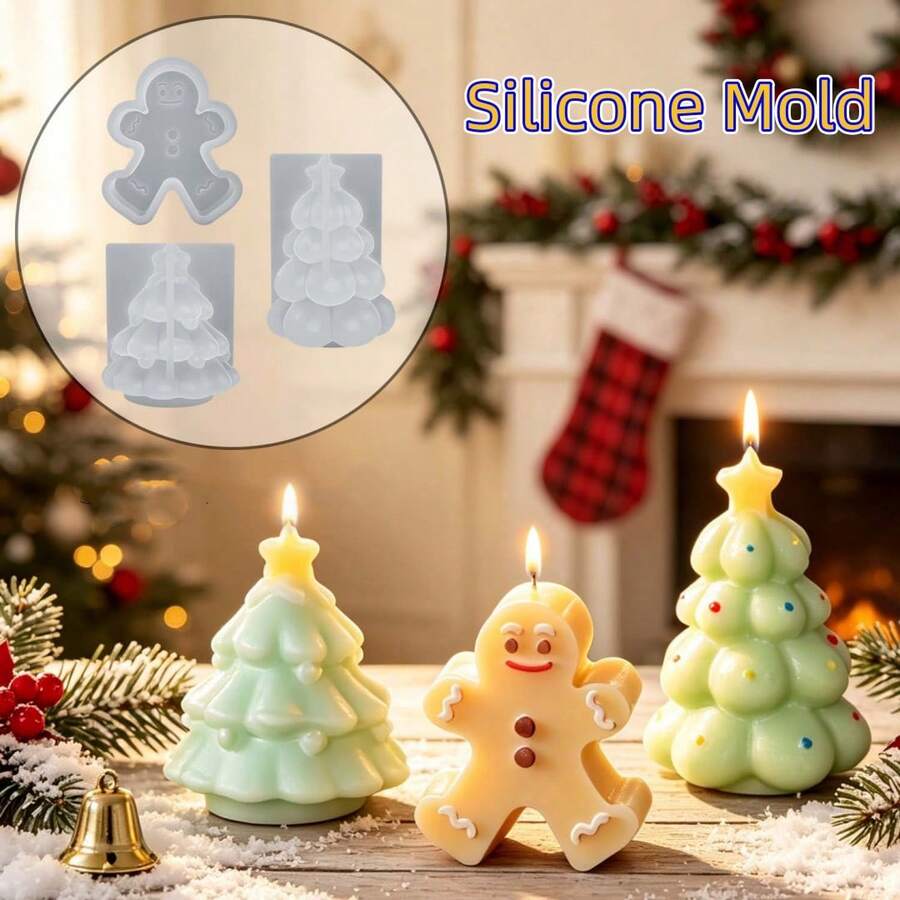 SILIKE LUFEI DIY星星聖誕樹香氛蠟燭模具,薑餅人聖誕裝飾飾品矽膠模具 - 聖誕模具 - 查看 1