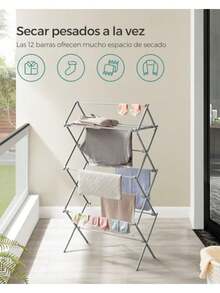 SONGMICS Tendedero Plegable, Tendedero de Ropa, Tendedero Compacto, 37 x 75 x 135.1 cm, Estructura de Acero, Montaje Fácil, Uso Interior Exterior, MLLR770G01 - Gris - Ver 4