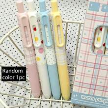 Bai Qi Xiao Pang Ding Clickable Gel Pen, Round Design, 4 Plaid And Polka Dot Color-Block Styles, 0.5mm ST Nib, Smooth Ink Flow, Fresh Macaron Color Palette, Suitable For Students' Daily Study And Journaling - Multiple Styles - View 6