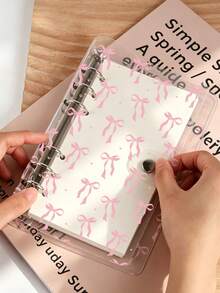 Bow Pattern Transparent Loose-Leaf Binder Cover, 6-Hole PVC Notebook Shell With Snap Button, DIY Diary, Planner, Minimalist PVC Soft Shell Loose-Leaf Binder Cover, Transparent Loose-Leaf Binder Shell, Optional Grid Inner Paper, Solid Color Inner Paper And Loose-Leaf Binder Zipper Bag, Office Document Storage, Photo/Card Storage Album, Scrapbook, Receipt/Ticket Organizer, Back To School, Gift For Planner Enthusiasts - Multicolor - View 3