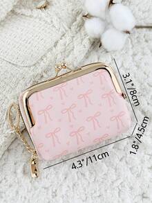 With A Chain Keychain, Fashionable Bow Print Zipper Credit Card Storage Bag With Multiple Compartments, Suitable For Travel - Pink - View 8