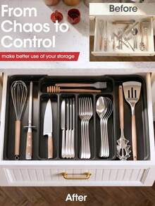 Expandable Kitchen Drawer Organizer - Adjustable Utensil Storage Box, Multi-Functional Kitchen Storage Solution, Suitable For Knives, Forks, Spoons, Chopsticks, Fits Drawers, Countertops And Cabinets, Kitchen Storage Accessories - Multicolor - View 6