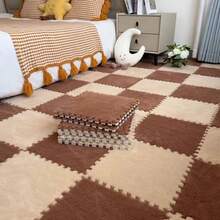 16/10pcs Solid Color Patchwork Floor Mat, Decorative Bedroom Puzzle Carpet, Thickened Foam Floor Pad, Plush Cute Bedside Rug, Soft And Easy To Clean, Interlocking Floor Protection Plush Sound-Insulating Thermal Mat, DIY Decoration - A - View 10