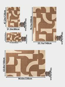 1件駱駝色幾何侘寂風客廳地毯，適用於臥室、餐廳、辦公室、家居裝飾與門墊，適用於音樂節、婚禮場地及日常居家等多種場景 - 駝色 - 查看 3