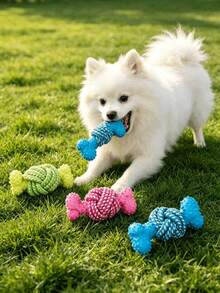 1pc Dog Toy, Textured Rubber Bone Toy, Braided Rope Knot Chewing Toy, Durable Dog Chew Toy, Pet Dental Rope Knot Toy, Suitable For Indoor Play, Outdoor Lawn Interaction, Dog Tug-Of-War, Dog Chewing, Small To Medium Dog Toy, Outdoor Dog Walking Play Toy, Durable And Tear-Resistant, Washable And Odor-Resistant, Dog Ball, Dog Toy - Multicolor - View 4