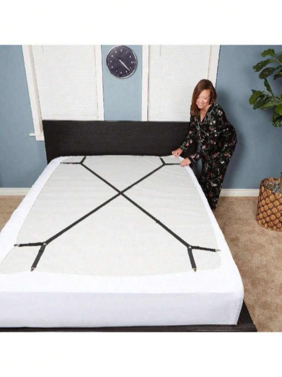 Adjustable Cross Bed Sheet Fixing Straps (2pcs) - Elastic Bed Sheet Clips, Triangle Design, Suitable For All Mattresses Secure Fixing Clips - Woven Fabric, Machine Washable, Multiple Installation Methods - Multicolor - View 1