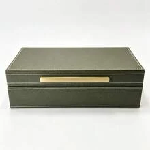 2件組大容量十字繡PU皮革珠寶收納盒,金色金屬手把橄欖綠長方形奢華飾品收納整理盒,臥室梳妝台裝飾節日禮物 - 橄欖綠 - 查看 10