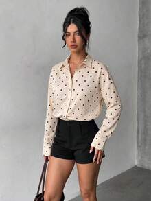 Casual Versatile Polka Dot All-Over Print Collared Double-Breasted Women's Shirt, Spring/Summer New Style, Suitable For Commuting And Daily Wear - Champagne - View 4