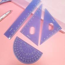 1pc Pink Ruler Set, 4-Piece Set, Macaron Color Scheme, Math Drawing Ruler Set, Includes Straight Ruler, Triangle Ruler, Protractor, Clear And Precise Scale, Transparent Frosted Material, Outstanding Appearance, Comes With Portable Storage Box, Organized And Easy To Store, Smooth Edges, For Hands, Suitable For Student Geometry Drawing, Classroom Calculation, Durable And Not Easily Deformed, Daily Math Learning, Complete Drawing And Measuring Stationery Set, Back To School Recommendation, Christmas, Halloween, Thanksgiving Gift - A - View 7