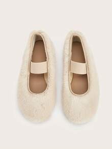 Women's Coffee Brown Cute Fuzzy Slip-On Ballet Flat Shoes, Warm For Winter - Apricot - View 5