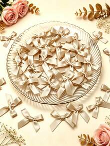 100pcs/Pack, 50pcs/Pack Colorful Ribbon Bows Gift Packaging Decoration Handmade Card Decoration, Hair Accessories, Balloon Bows, Wedding Party Decoration, Room Decoration, Home Decor - Champagne - Ribbon Bow - View 7