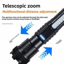 KENSUN Senter LED P50 Ultra Terang - Senter Berdaya Tinggi dengan Klip dan Zoom, Dilengkapi dengan Lampu Strobo Merah & Biru dan Lampu Darurat Eksternal - Hitam - View 9