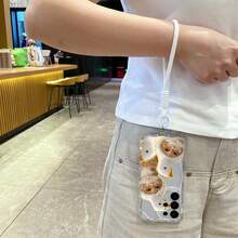 1pc Cat & Duck Pattern Cream Wavy Anti-Drop Protective Phone Case + Lanyard Accessory Compatible With Galaxy S23/S24/S25/S26/S26Ultra/S26 Plus/A57/A37/A17/A07/ Note13Pro/ A3X/ Y21 Series Android Models - Clear - View 5
