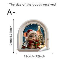 1pc Christmas Little Mice Arched Window Vinyl Decals, Mouse In Santa Hats And Knit Scarves Patterns Matched With Mini Train, Gift Boxes And Wreath Details. Self-Adhesive Vinyl Stickers For Family Xmas Party Home Decor. - Multicolor - View 14