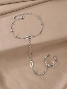Silver Stainless Steel Minimalist Finger Chain, Elegant Mother's Gift, Suitable For Daily, Party, Formal Occasions, Adjustable Finger Jewelry For Women, Perfect For Dating, Vacation, Anniversary, Birthday Gift, Women's Fashion Accessory - Silver - View 2