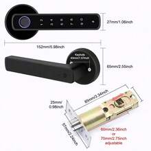 3-In-1 Smart Door Lock With App Control: Keyless Entry Fingerprint Door Handle With Keypad And Physical Keys, Battery-Powered Electronic Deadbolt For Home, Bedroom, Apartment, And Office (Black) - 黑色 - 查看 5