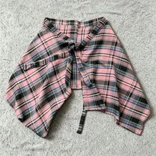 1件女款復古格紋高腰長版A字裙，不對稱可調裙襬，遮臀層搭百搭性感，中性綁帶多功能百褶裙襬設計，適合居家穿著、街舞、休閒日常與瑜珈 - 彩色 - 查看 13