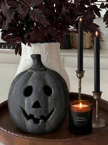 Halloween Decor - Black Handcrafted Clay Pumpkin Lantern | Autumn Decoration, Table Centerpiece, Indoor/Outdoor Decor, Suitable For Porch, Yard, Front Door, Mantel - Multicolor - View 7