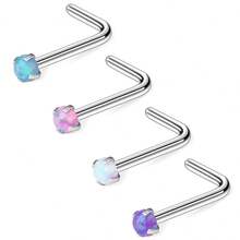 4PCS 20G Surgical Stainless Steel 2mm Opal Nose Screw L-Shaped Rings Studs Nose Piercing Stud Jewelry For Women Men - Silver - View 8