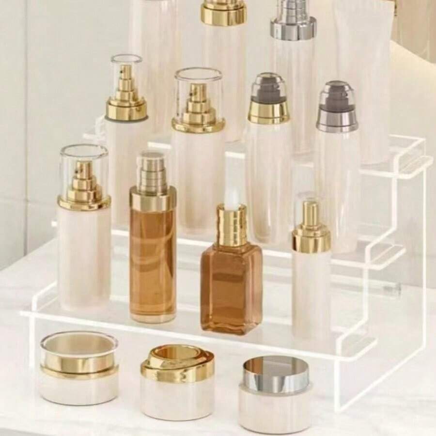 美妝階梯式展示架 多層化妝品收納架 香水展示架 美妝工具展示架 加強加厚梯形展示架 適用於客廳、浴室、臥室、居家裝飾 - 彩色 - 查看 1