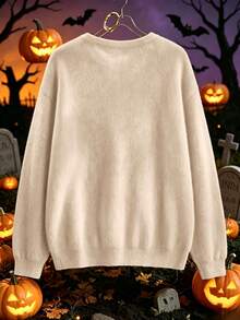 Fall Halloween Pumpkin Ghost Black Cat Graphic Sweatshirt, Crew Neck Loose Long Sleeve Casual Spider Web Bat Pattern Pullover Top - Multicolor - View 4