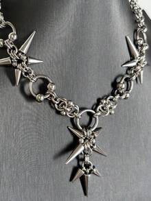 1pc Women's Stainless Steel Silver Fashion Punk Rivet Pendant Necklace, Suitable For Daily Wear, Party, Music Festival - Silver - View 3