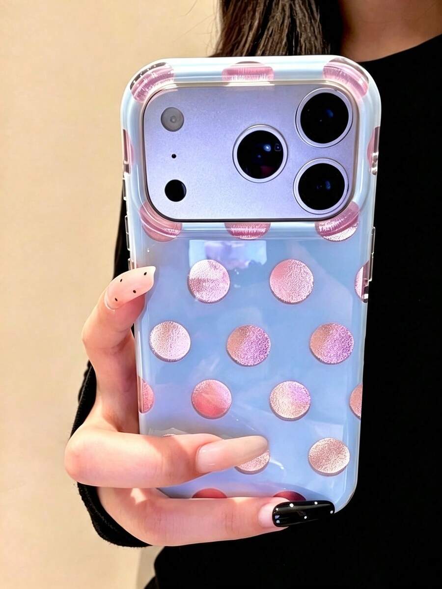 Simple Polka Dot Glitter Glacier Pattern Soft Phone Case Compatible With IPhone 18 Pro Max 17 Pro Max 16 Pro Max 16 Pro 16 15 14 13 Pro Max Minimalist Phone Protective High-End Anti-Fall Cover Gift - Blue Powder - View 1